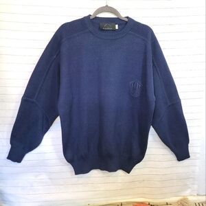 BOGNER MONOGRAMMED NAVY BLUE WOOL BLEND SWEATER, SZ LARGE